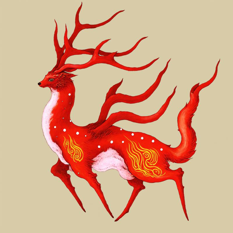 40539-1624142226-Chinese mythology, a red deer with long antlers.png